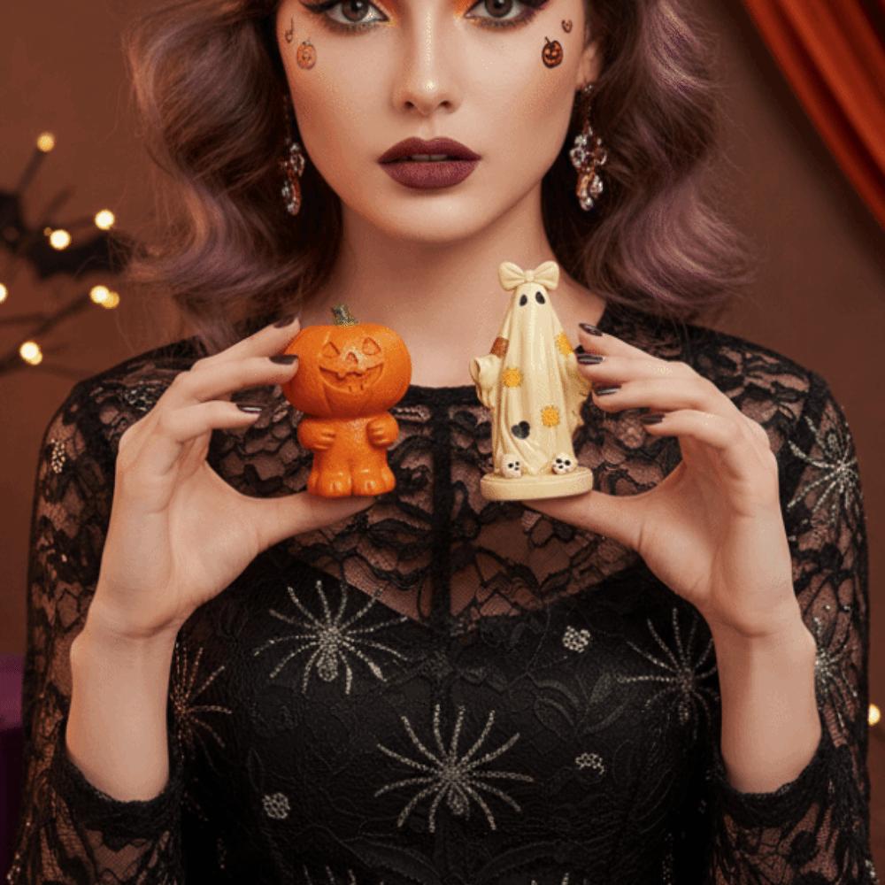 Vibrant Orange Halloween Figurine Resin Ghost Ornament Pumpkin Sculpture Living Room