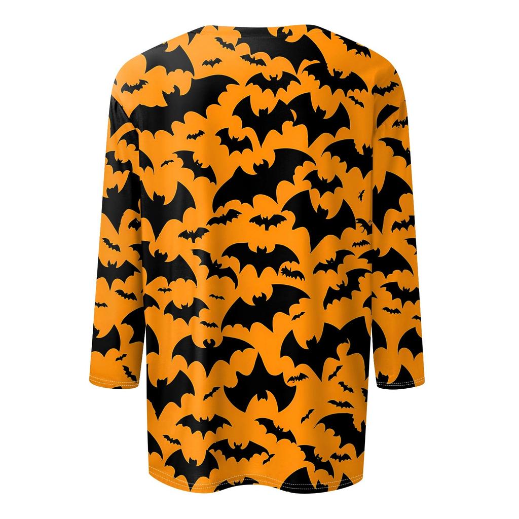 Shirt For Women's Fashion Casual V Neck 3/4 Sleeve Loose Halloween Printed T-Shirt Ladies Top