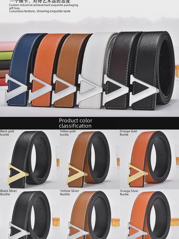 Men's Korean Style Genuine Leather Belt with Smooth V Buckle