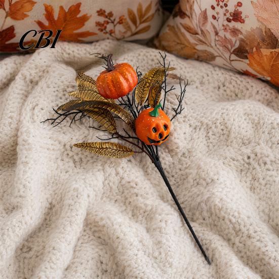 Autumn Harvest Bouquet Halloween Flowers Decorations, Black Artificial with Pumpkin Rose Eucalyptus Maple Leaf And Orange Floral Stems, Indoor
