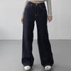 New Arrivals Open Run Women Dark Blue Denim Pants Y2k