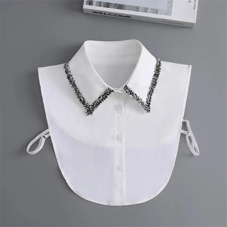 New Women White Lace Fake Collar Vintage Shirt Detachable Collar Front Tie Men Lapel Blouse Top Sweater Cotton False Collars