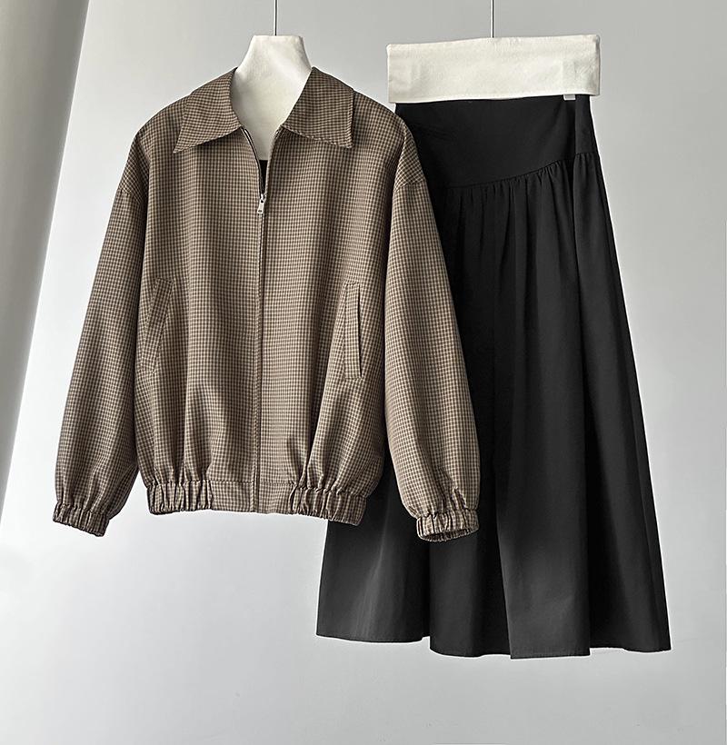 Оранжевое укороченное пальто Zhi в стиле ретро с лацканами в гусиную лапку - Универсальный осенний стиль