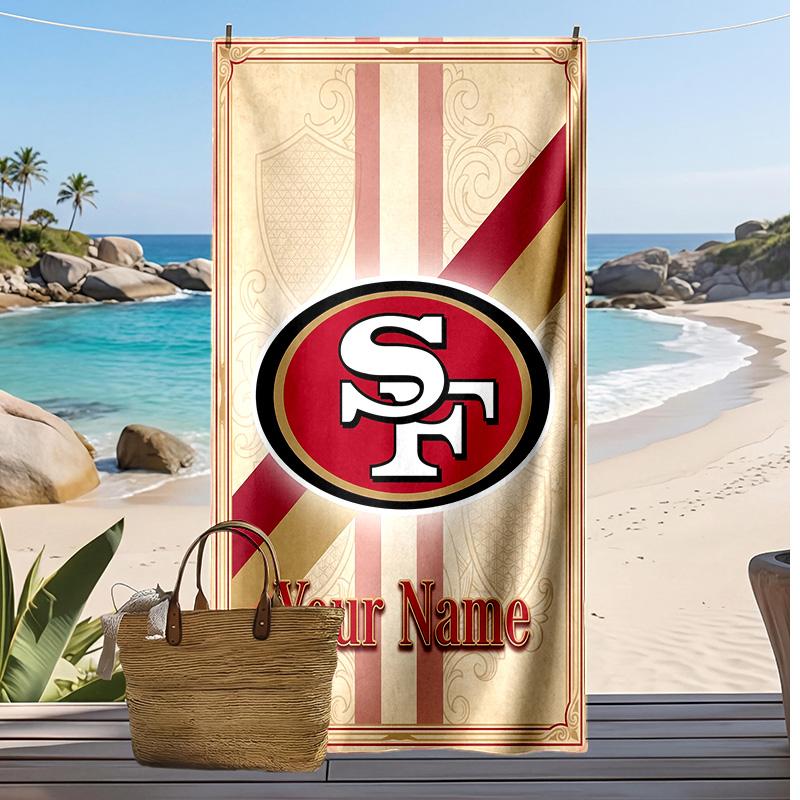 San Francisco 49ers Custom Beach Towel, Print Your Name Text Lightweight Absorbent Towel for Swimming Travel