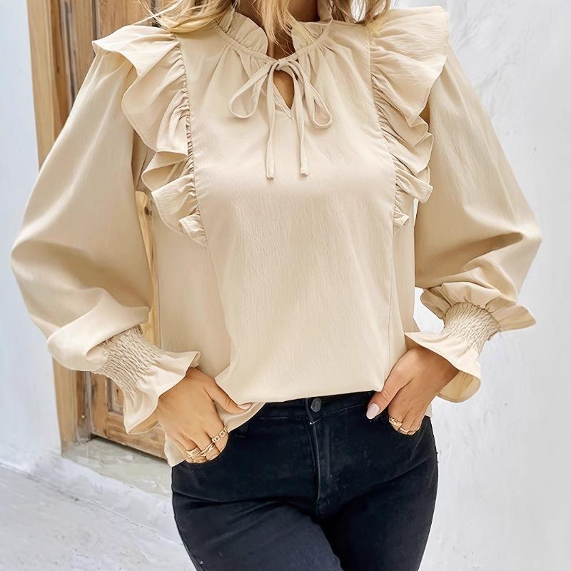 Женская Милая бабочка Tie Loose Long Sleeves Stand-Up Shirt Shirt Early Spring Design Sense of Fungus Skinny Blouse Senior Feeling
