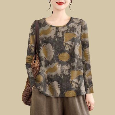 Женские футболки Топы Блузка Оверсайз Удобная Эластичная Футболка с Длинным Рукавом Круглый Вырез Свободные Топы