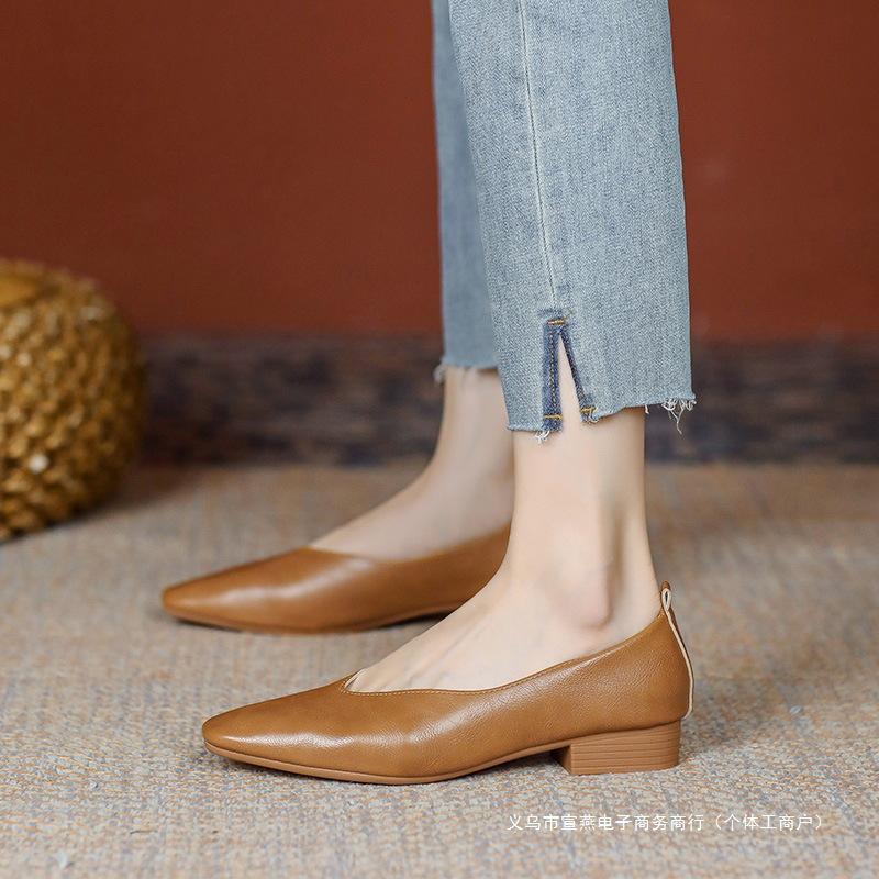 Модная женская обувь из натуральной кожи, мягкая кожа, толстый каблук, туфли-лодочки, женская весенняя обувь на низком каблуке, мягкая подошва, обувь дуду, большой размер 34-44