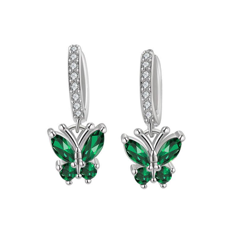 Exquisite Butterfly Zircon Earrings With Twelve Birthstones Fashionable And Simple Ear Clips Jewelry For Women