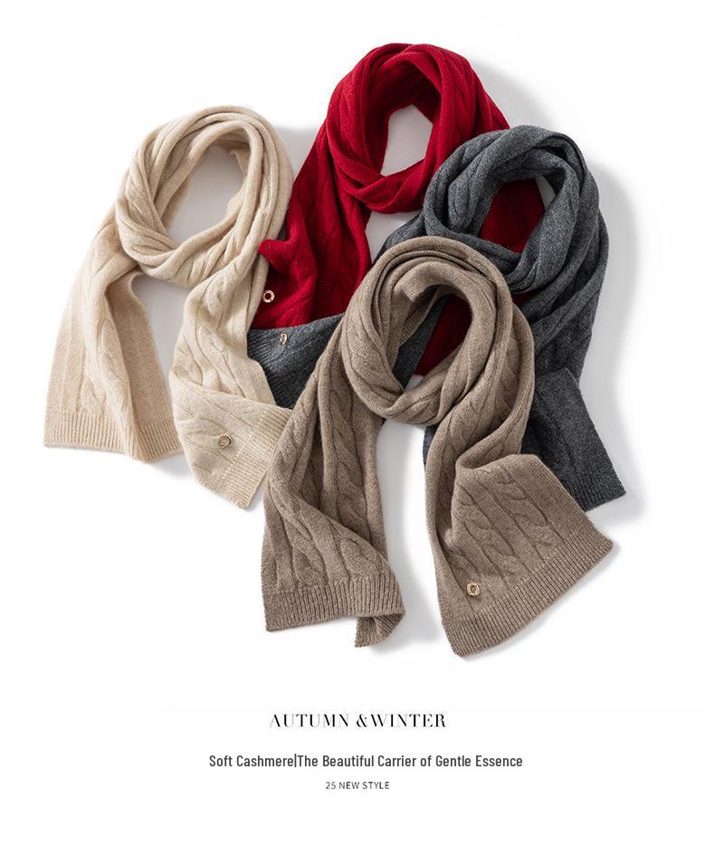 Women's 100% Pure Cashmere Scarf - Versatile Fall/Winter Knit, Solid Color, Warm & Stylish