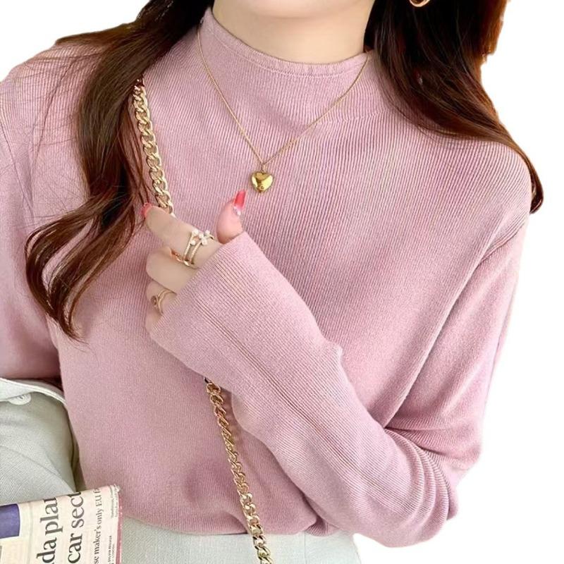 Semi-turtleneck Bottoming Shirt, Femininity Inside, Autumn and Winter New Versatile Long-sleeved Knitted Sweater, Slim-fitting Black Sweater