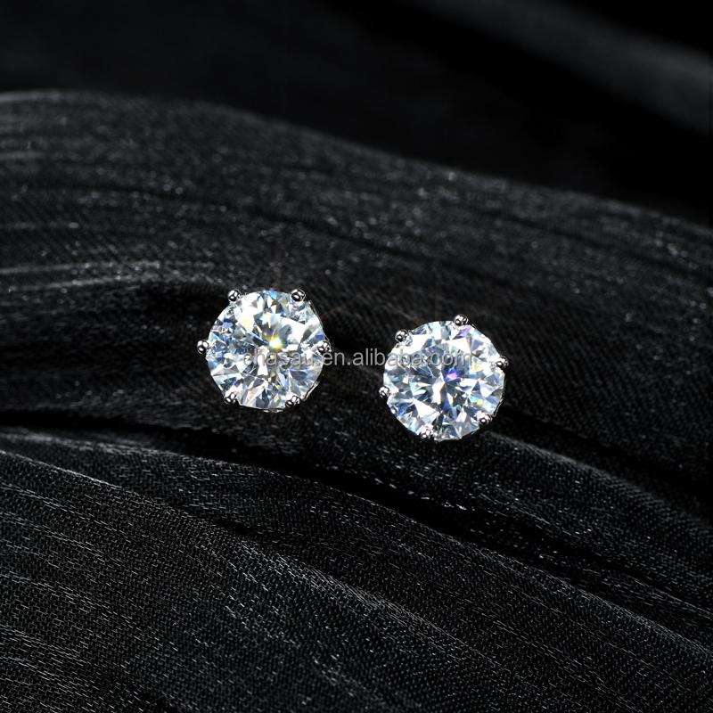 925 Sterling Silver Mossanite 3mm 4mm 5mm 6.5mm 8mm D Color VVS 0.1ct 0.3ct 0.5ct 1ct 2ct Moissanite Stud Earrings