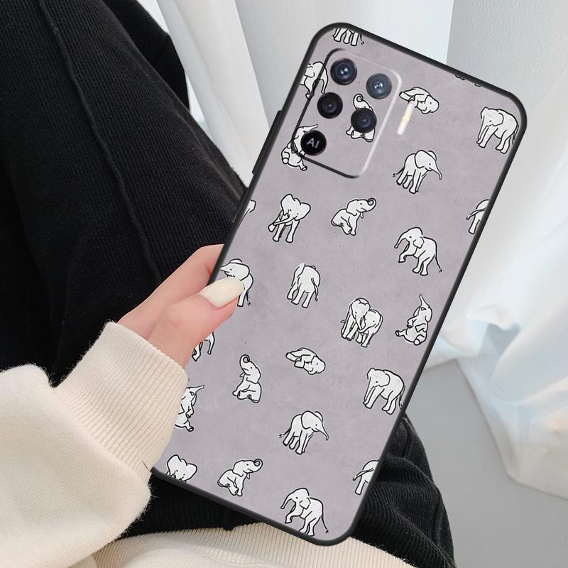 Cute Baby Elephant Case For Oppo A96 A76 A16 A60 A98 A58 A78 A18 A38 A80 A40 A77 A57 A17 A74 A54 A94 A15 A5 Pro
