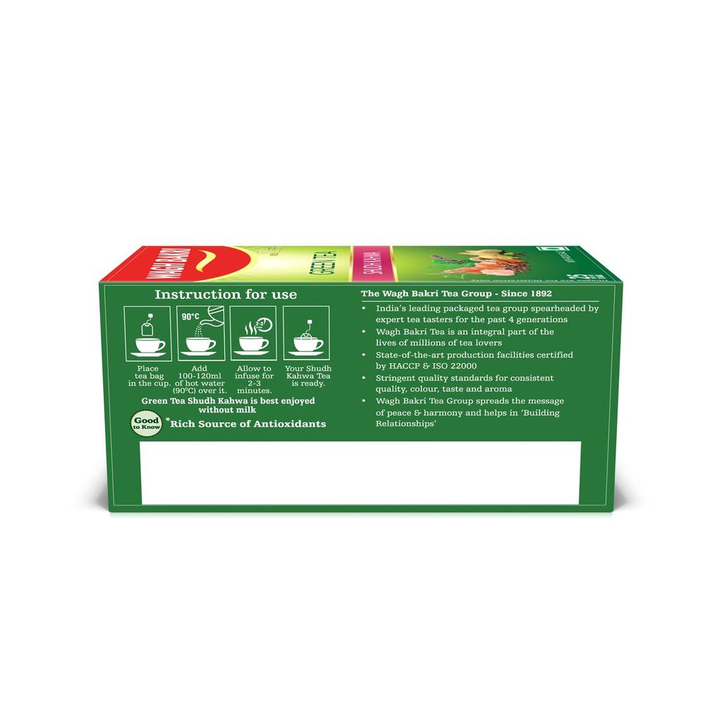 Wagh Bakri Shudh Kahwa Green Tea Bags 25 Count Refreshing Aromatic Blend For Relaxation Smooth Brewing Experience Total 62.5 Grams