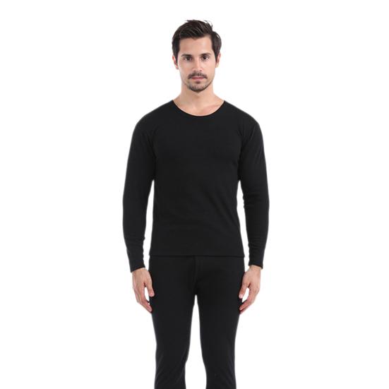 Комплект из 2 предметов: зимний мужской термобелье с круглым вырезом и длинным рукавом, теплый, плотный, высокоэластичный, облегающий, с открытой промежностью, мужской пижамный комплект со спортивными штанами