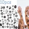 10sheets Black White Sun & Moon Tattoo Stickers For Face Arm Body Temporary Fake Waterproof Tattoo Stickers Kids Creative Gifts