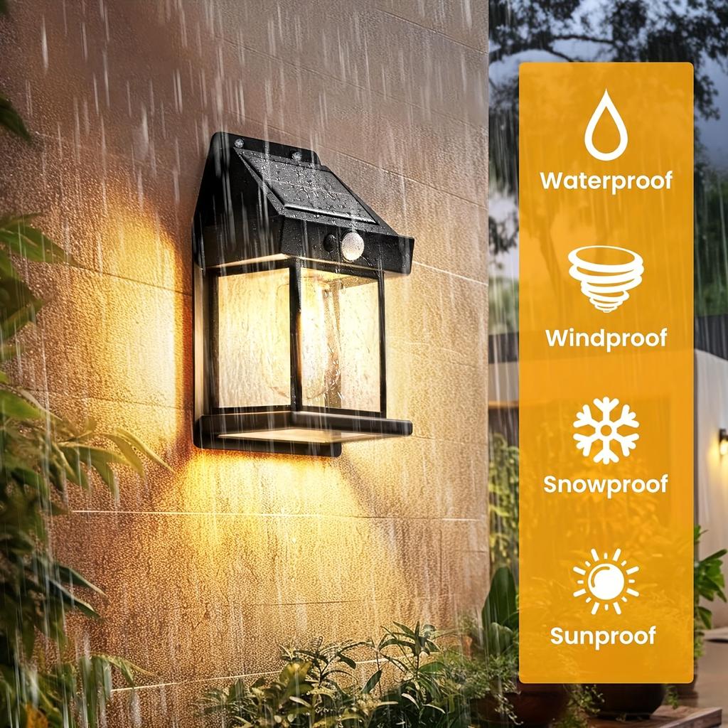 Warm Light Porch Lights, Solar Wall Lights Outdoor, Wall Porch Light Motion Sensor with 3 Lighting Modes, Outdoor Wall Lights for Garage Shed Door Yar