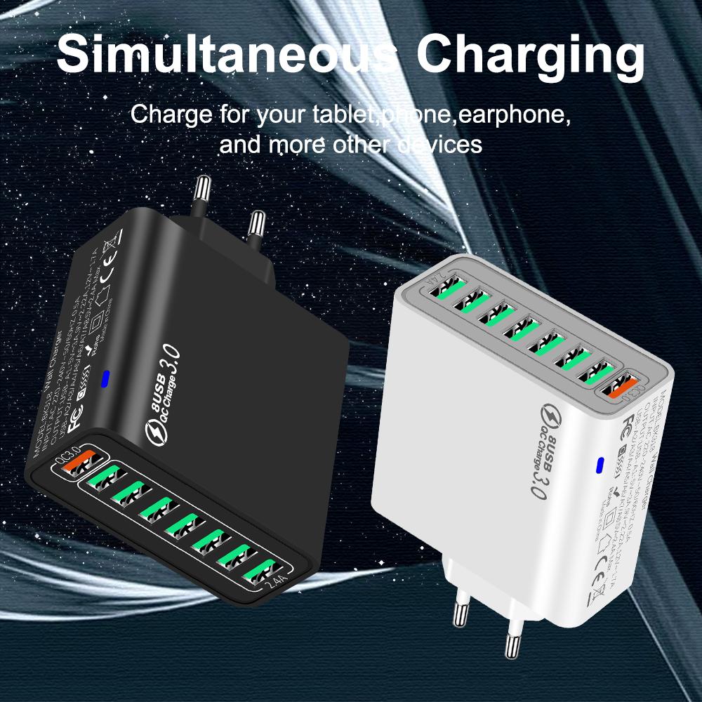 8 в 1 65 Вт USB EU/US/UK/KR Plug зарядное устройство быстрая зарядка телефона зарядное устройство сетевой адаптер для iPhone Samsung Xiaomi Multi Port