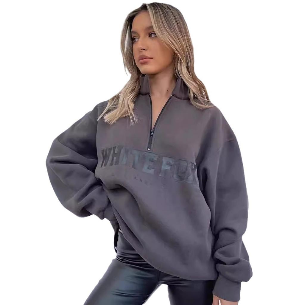 Осень и зима Новая повседневная толстовка с капюшоном с коротким воротником и застежкой-молнией с длинными рукавами и принтом