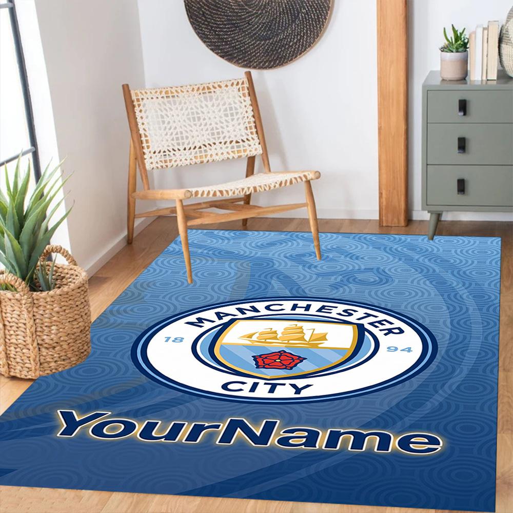 Manchester City Customize Text Floor Rug Office Rug Design for Dormitory Dining Room Foyer Hallway Anti-slip Rug Office home decor Wedding Party Gift
