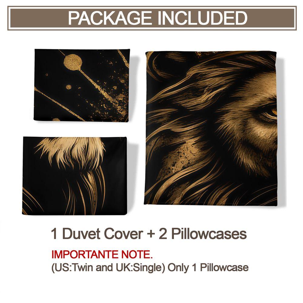 Golden Crown Lion Print Duvet Cover Set Comforter Cover Bedding Set No Filler Luxury Men Bedroom Decor Bedding Kit