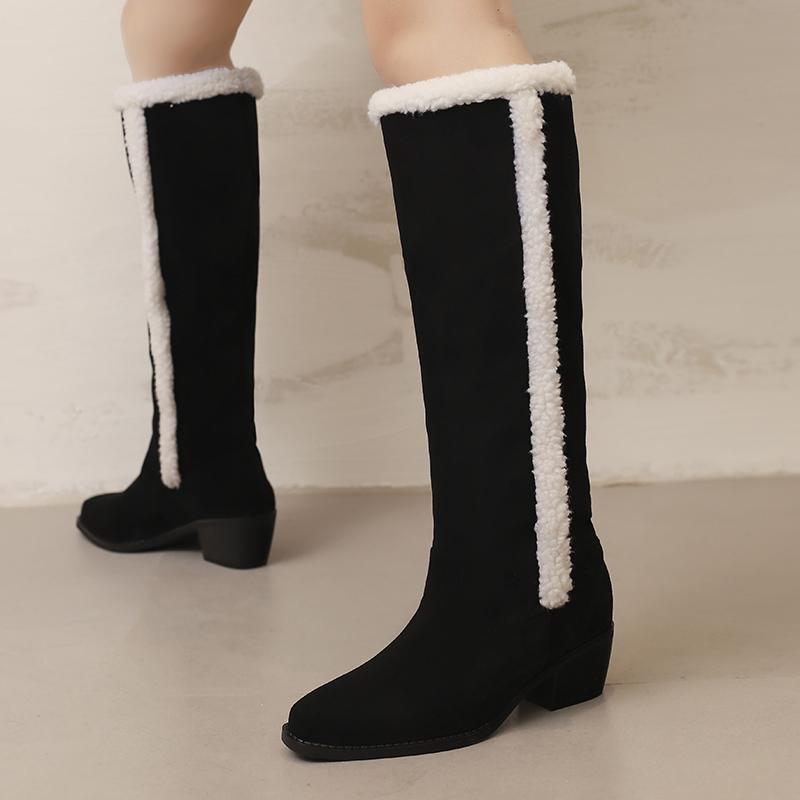 Women's Low-heeled Boots Autumn and Winter New Comfortable and Warm Thick-heeled Large-size Plush Medium Boots