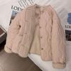 Pink Women's Korean-Style Lambswool Jacket - Cotton-Padded, Thick Round Neck Winter Coat for 2025