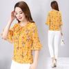 Summer Mid Sleeve Floral Chiffon Shirt for Women Loose and Fashionable Plus Size Shirt Versatile Temperament T-shirt Top