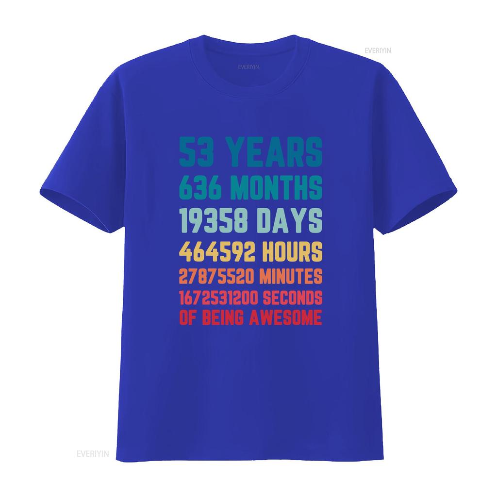 53 Years 636 Months 19358 Days Mens T Shirt 100 Cotton 53rd Birthday vintage Washed Slightly Casual Stylish Unisex