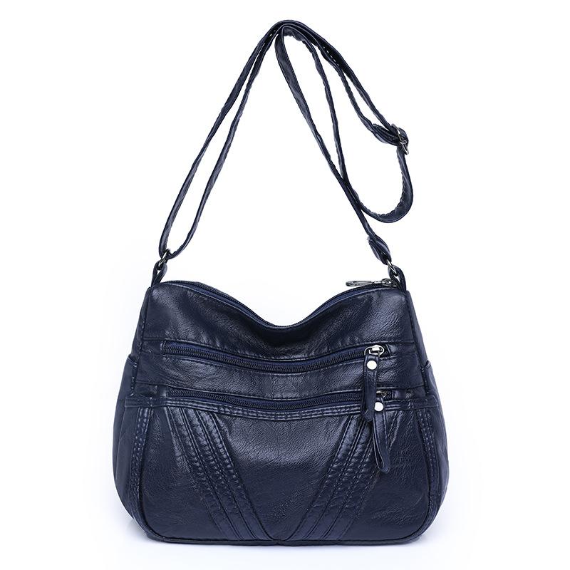 New Washed Leather Women's Bag Middle-aged Crossbody Shoulder Bag Soft Leather Multi-Pocket Slant Mother Bag