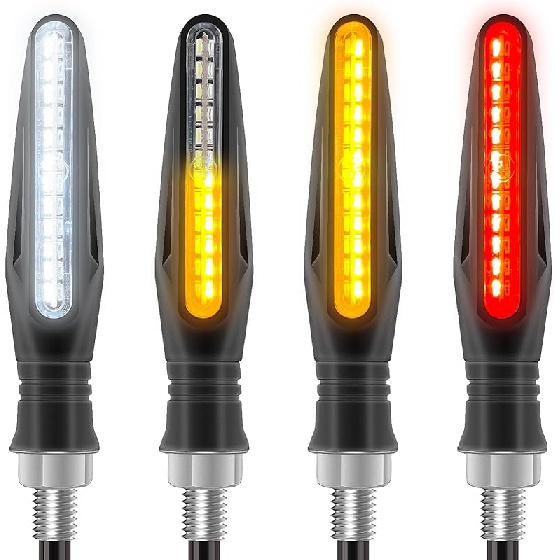 Ktecks 4PCS Motorcycle Indicators - Flowing Turn Signal Lights, Daytime Running And Brake Lights - 12V LED Amber White Red For Motorbike