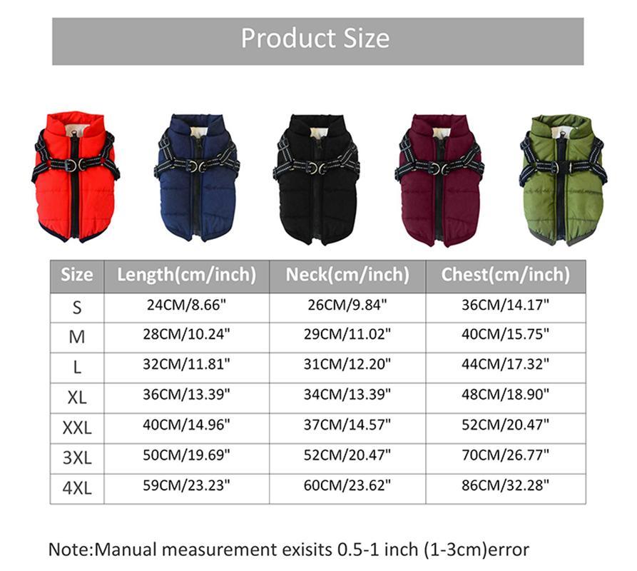 Куртка для больших домашних собак со шлейкой, зимняя мягкая теплая одежда для собак, лабрадор, французский бульдог, водонепроницаемое пальто, жилет для собак S-4XL