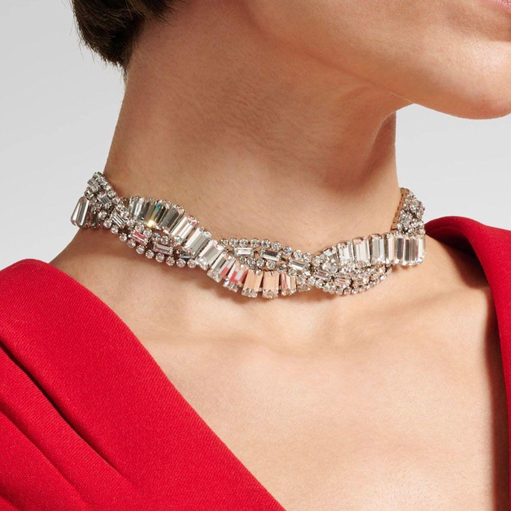 Multi-Row Geometric Crystal Choker Necklaces Luxury Trendy Weave Necklaces  Fashion Accessories