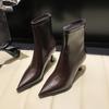 Fashion Heel Skinny Booties for Women Autumn-winter French Fashion Boots with High Heels and Ankle Pointy Back Zipper Boots Women
