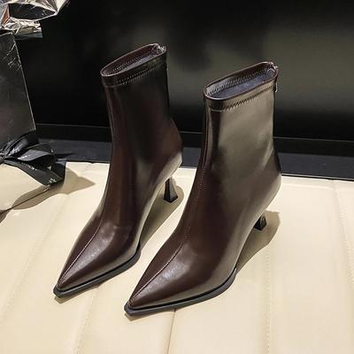 Модные узкие ботильоны на каблуке для женщин. Осенне-зимние французские модные ботинки с высоким каблуком и заостренным носком на молнии для женщин.