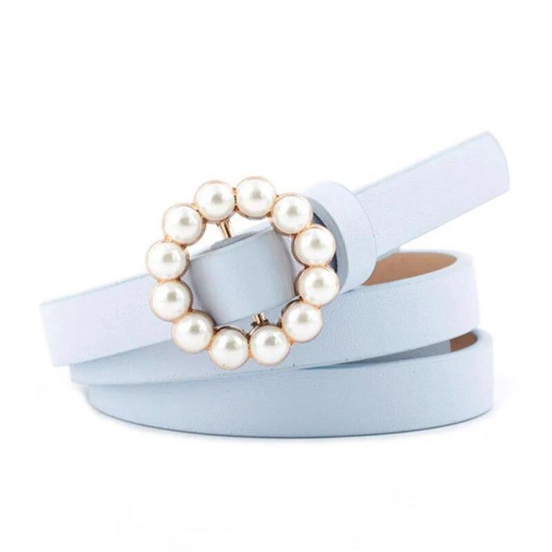 Повседневный сладкий длинный круглый жемчужный ремень с декоративной тонкой пряжкой для женщин