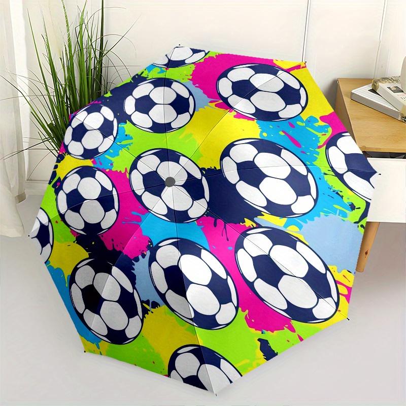 Soccer Ball Pattern Automatic folding umbrella simple eight rib design, bright color pattern, durable iron frame, ideal for travel and outd