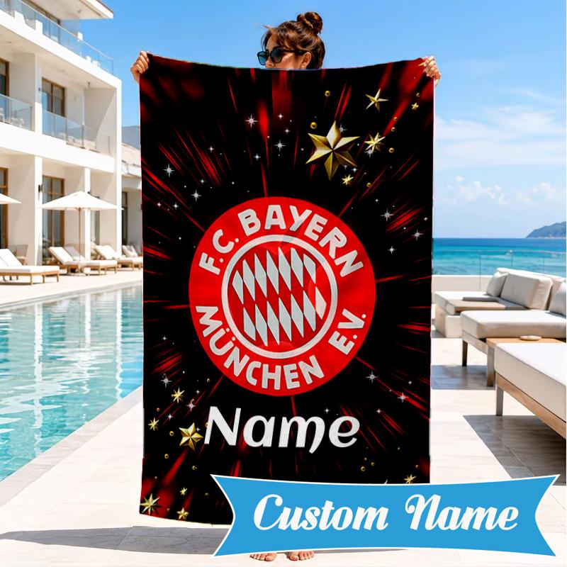 Custom Name Beach Towel Bayern Munich Crest Art Microfiber Beach Towel, Lightweight for Summer Travel, Swimming Pool Fan Birthday Gift