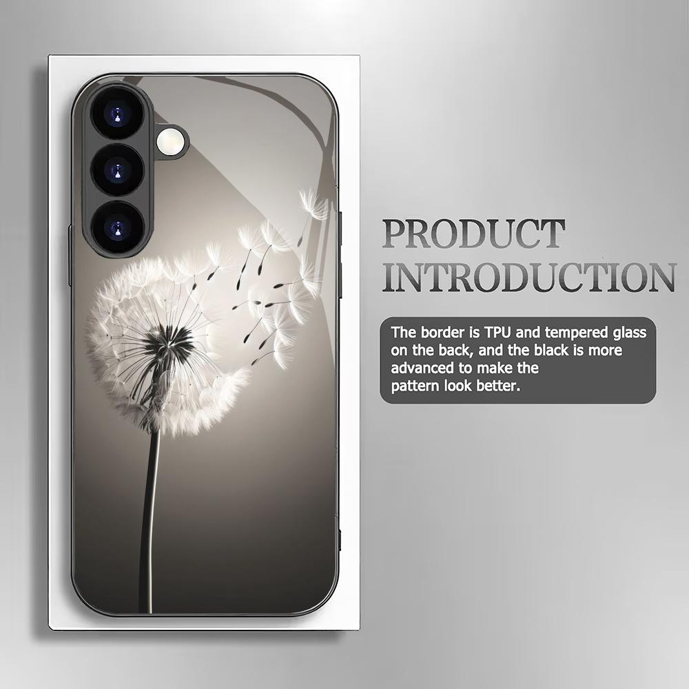 Закаленное стекло с узором одуванчика для телефона, подходит для Samsung GalaxyS26 S25 S24 S23 S22 S20FE/Ultra/Plus, противоударная задняя крышка