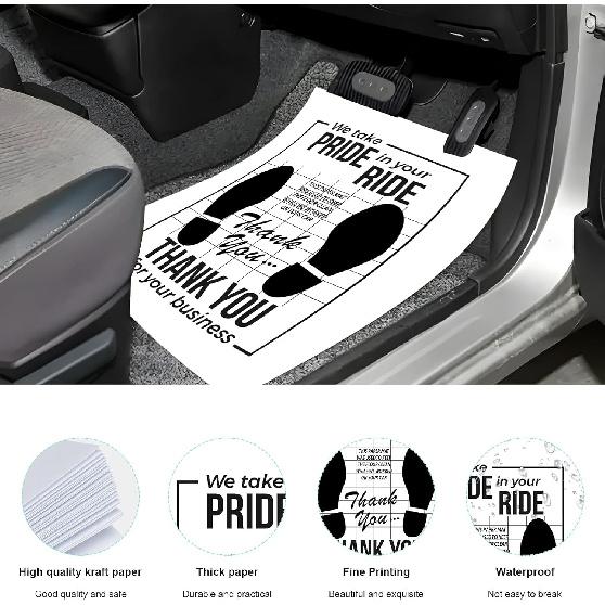 50 PCS Car Paper Floor Mats, 16 x 20 Inch Disposable Auto Carpet Pads with Footprint Words, Universal Temporary Vehicle Floor Protective Papers for