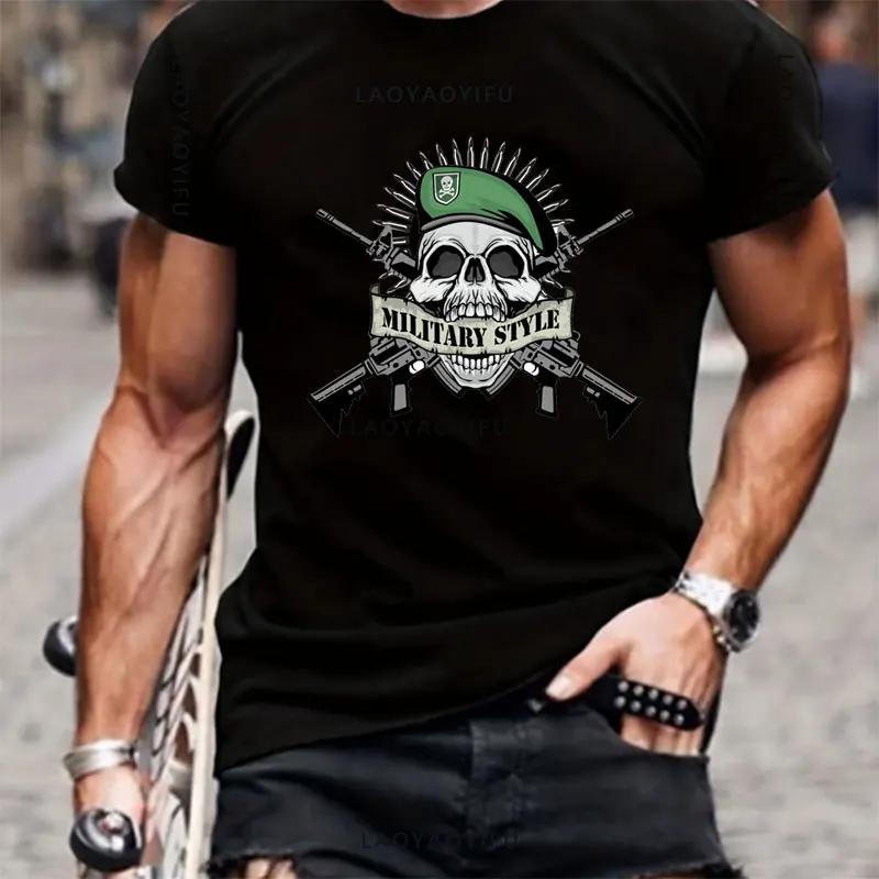 Til Valhalla 100% Хлопок Футболки с коротким рукавом и круглым вырезом Футболка American Beard Warrior Tactical Skull Унисекс Повседневная мужская футболка