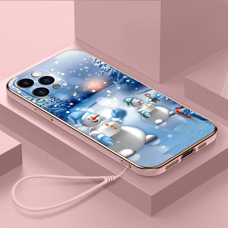 Роскошный чехол для телефона из ТПУ с ремешком для iPhone 6 6s 7 8 Plus SE XR XS 11 12 13 14 15 Pro Max, мягкие чехлы A4, рождественский художественный чехол