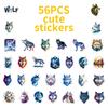 10/30/56PCS Cartoon Wolf Colored PVC Sticky Sticker Aesthetic DIY Decoration Scrapbooking Hand Accounting Supplies