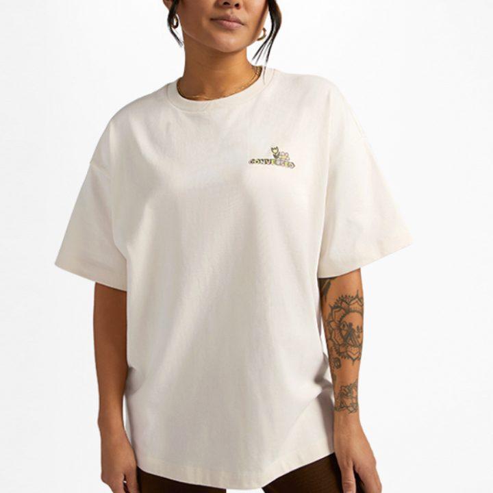 Converse T Shirts Women's White Crew Neck Moderate Straight Fit 10025185-A01