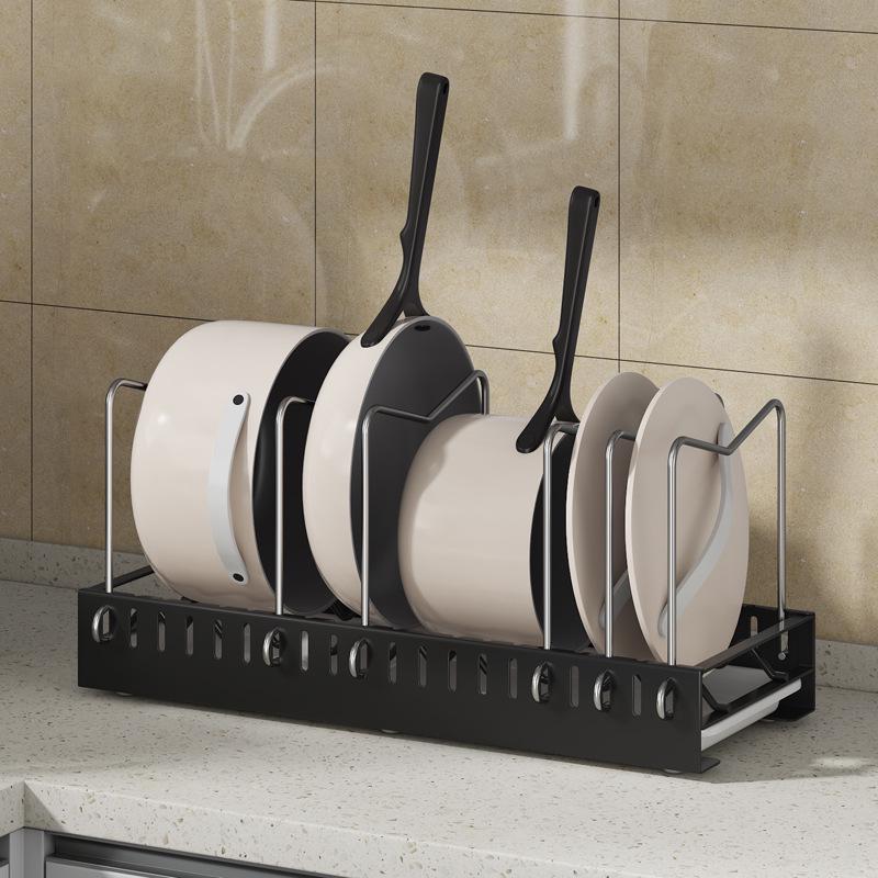Under-Sink Pull-Out Pot and Lid Storage Rack with Chopping Board Divider