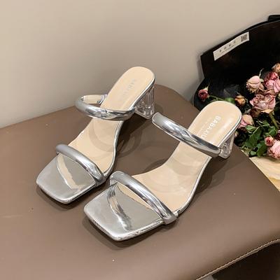 Модные новые летние сандалии Простые модные удобные квадратные босоножки с кристаллами на толстой подошве