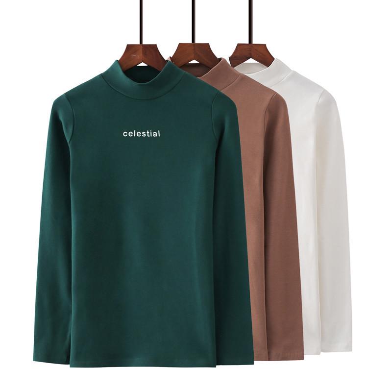 Женские облегающие футболки с длинным рукавом в корейском стиле для осени/зимы с полувысоким воротником