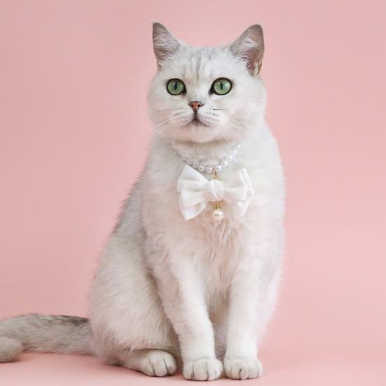 Ожерелье для домашних животных, элегантный регулируемый ошейник для кошек и собак с бантом из искусственного жемчуга, милый аксессуар на шею для домашних животных, аксессуары для домашних животных