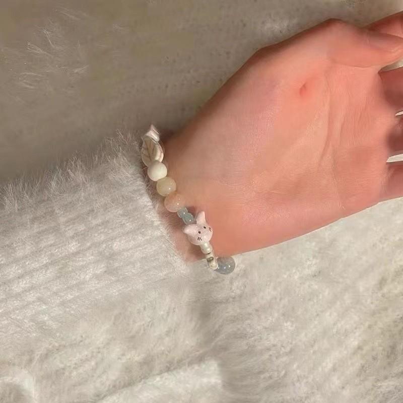 Chic Macaron Ceramic Sea Shell Beaded Bracelet Unique Fresh Sweet Jewelry For Women