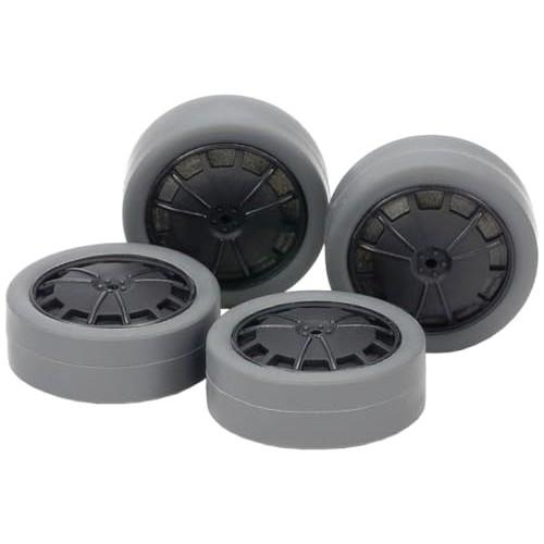 TAMIYA Mini 4WD Grade Up Parts No.545 Super X/XX Hard Small Diameter Low Height Tire (26mm/Gray) & Carbon Reinforced Wheel (Dish) 15545 (Mini 4WD)