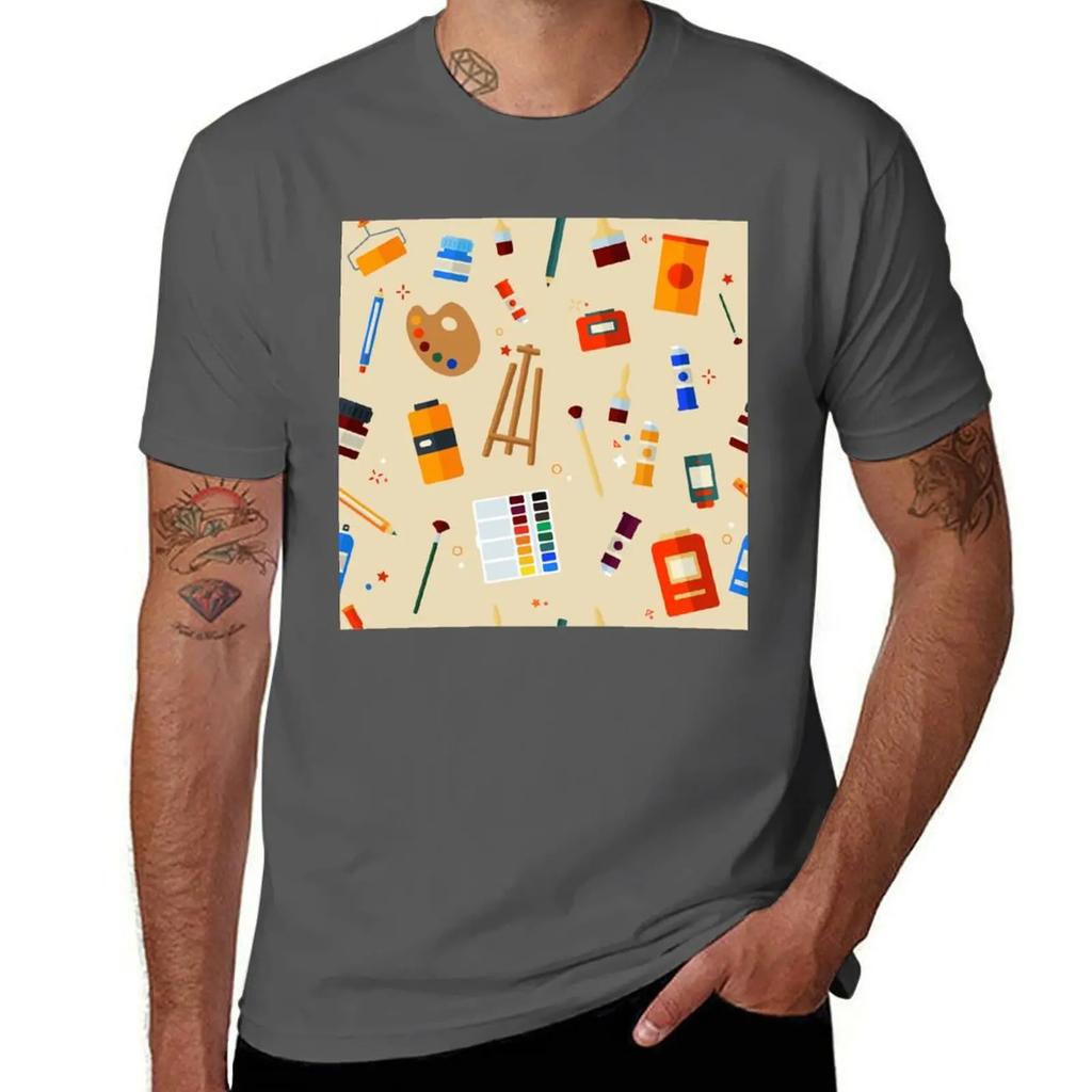 Tools and Materials for Creativity and Painting Seamless Pattern TShirt cotton graphic tees anime t shirts for men cotton